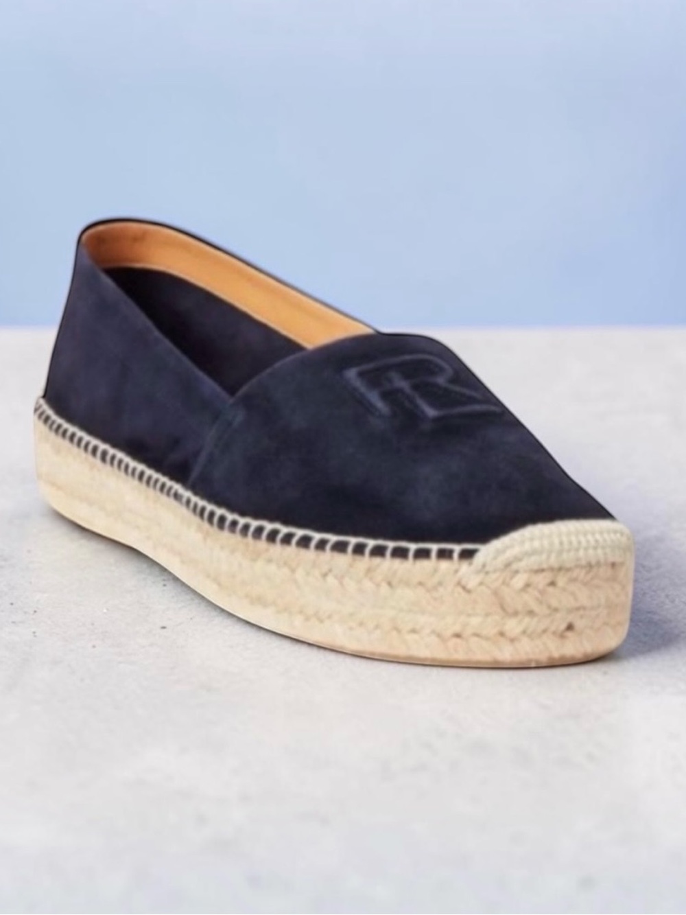 RALPH LAUREN PURPLE LABEL NEW NWOT SAUNDERS BLUE GOAT SUEDE ESPADRILLES